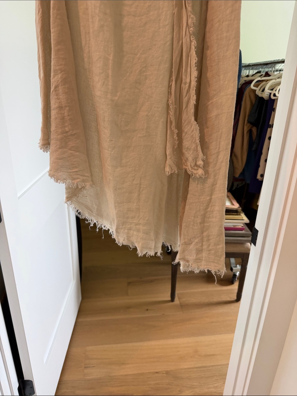 Linen natural asymmetrical maxi skirt with wooden buckle detail - Picture 3 of 4